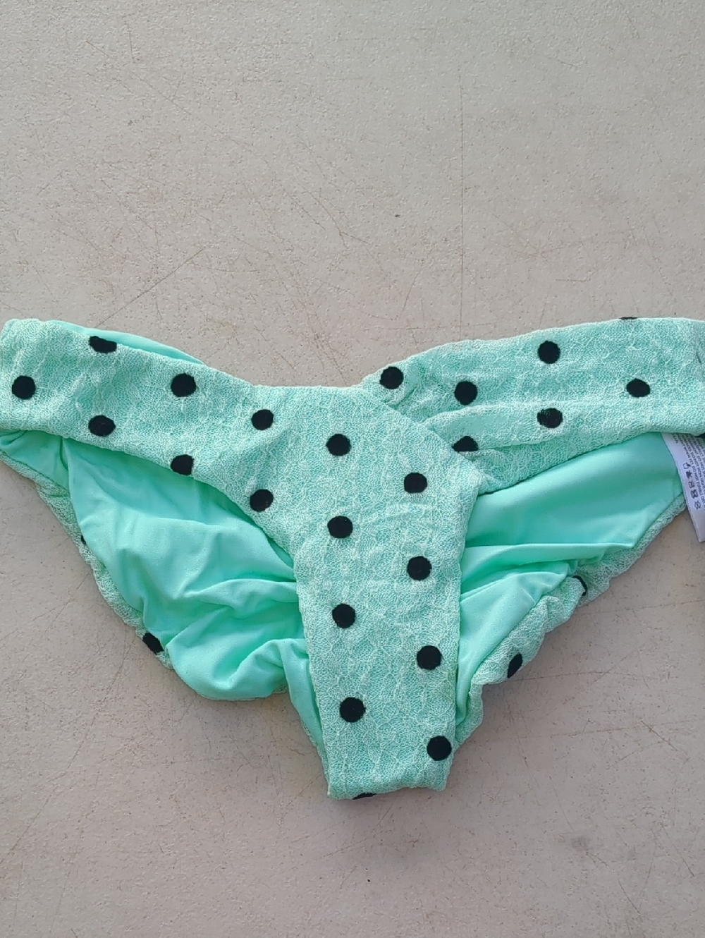 Nicolita Mint Green Bikini Bottom with Black Polka Dots
